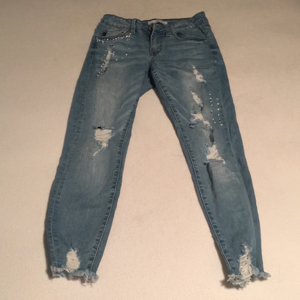 Distressed Bejeweled Jeans